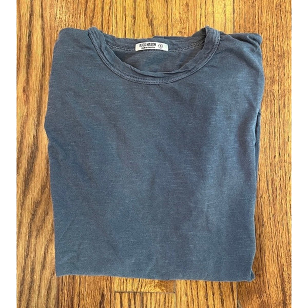 Buck Mason Curved Hem Slub Cotton T Shirt Sz. Small Blue Made in USA BM11001.102