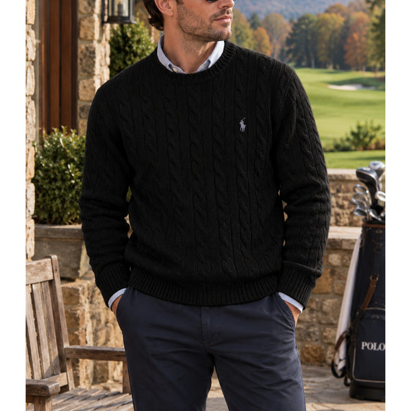 Polo Ralph Lauren Cable Knit Sweater Men's 2XL Black Wool Cashmere Pony