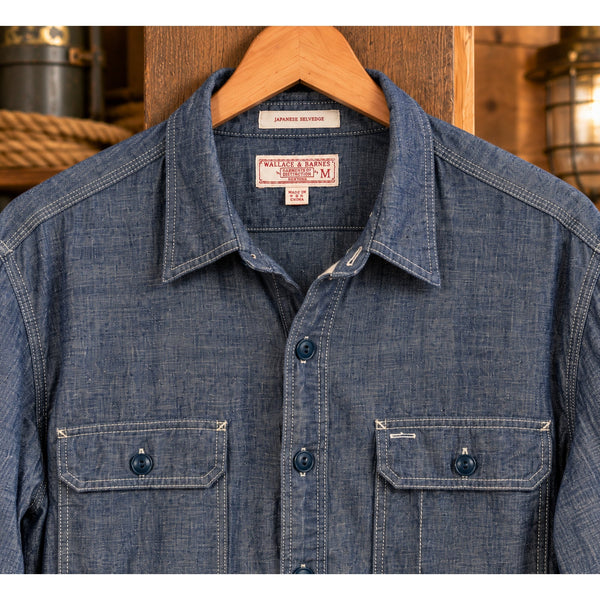 Wallace & Barnes J. Crew Naval Workshirt M Japanese Selvedge Chambray Blue NWOT