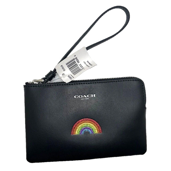 Coach Rainbow Corner Zip Wristlet Wallet F26938 Black Leather NWT $95 MSRP
