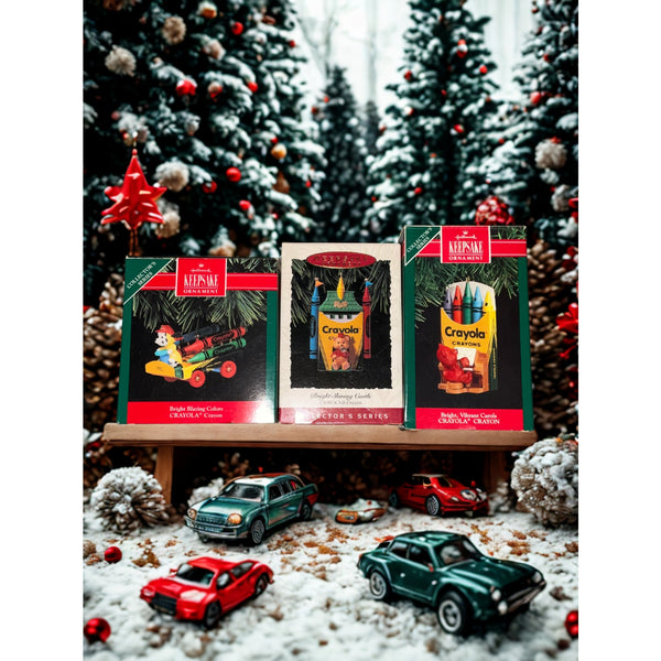 Hallmark Crayola Crayon Keepsake Ornaments Lot of 3 Boxed Vintage