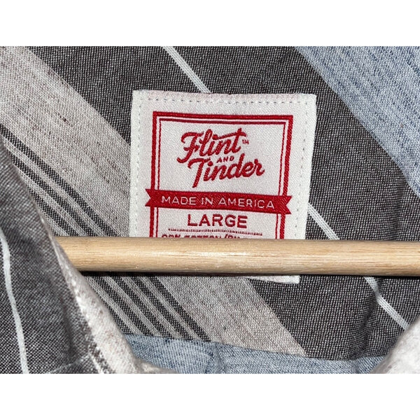 Flint & Tinder Mens Cotton Shirt Brown/Gray Striped Large Made in USA