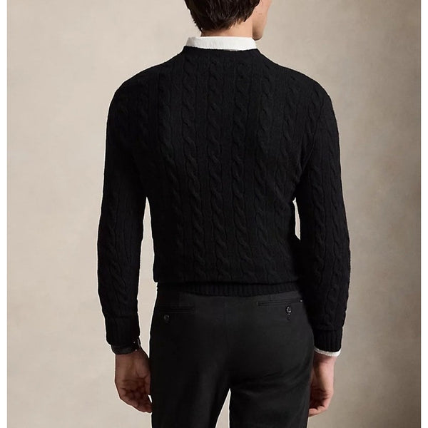 Polo Ralph Lauren Cable Knit Sweater Men's 2XL Black Wool Cashmere Pony