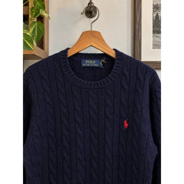 Polo Ralph Lauren Wool Cashmere Cable Knit Crewneck Sweater Men's Large Navy