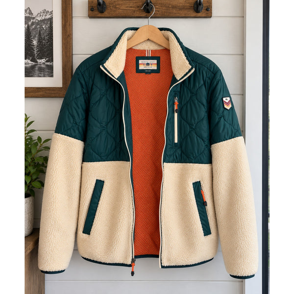 Marine Layer Archive Bariloche Sherpa Jacket Medium Green Tan Full Zip Rare NWOT