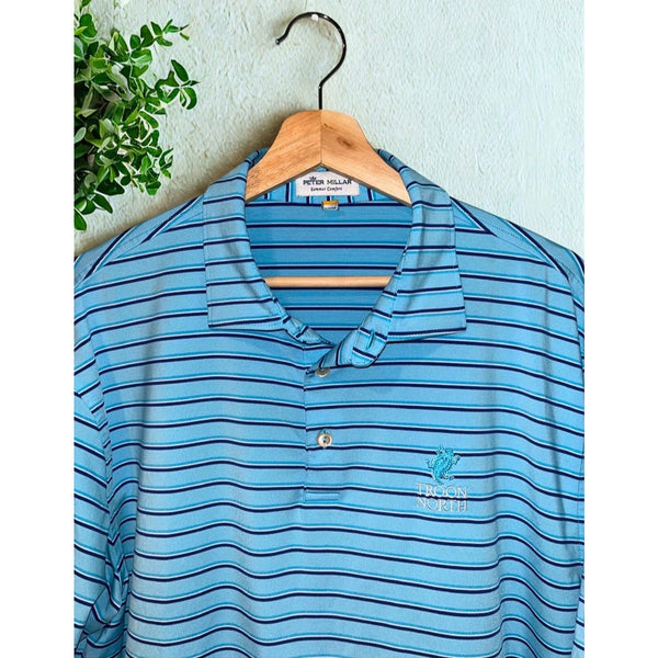 Peter Millar Summer Comfort Troon North Polo Shirt Large Blue Stripe Golf
