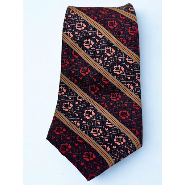 Yves Saint Laurent Vintage 80s Silk Tie Floral Stripe Handmade Italy Luxury
