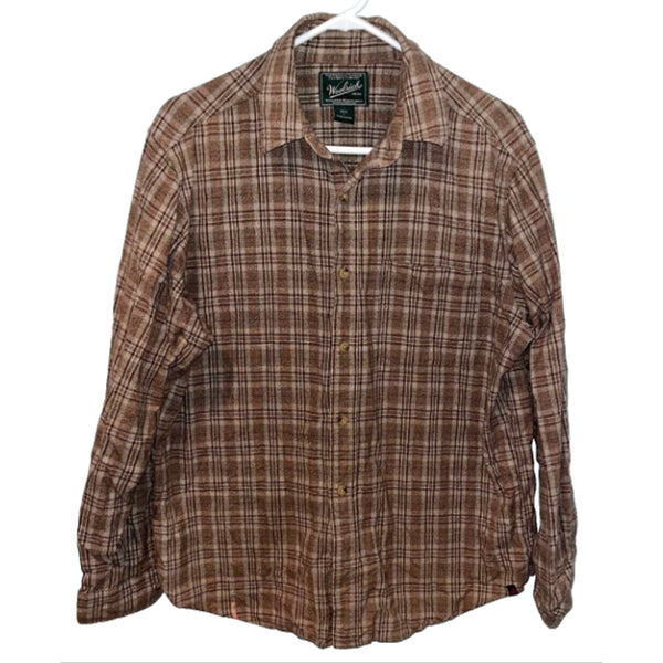 Woolrich Flannel Mens Sz L Shirt Long Sleeve Button Up Plaid Cotton Barley Twist