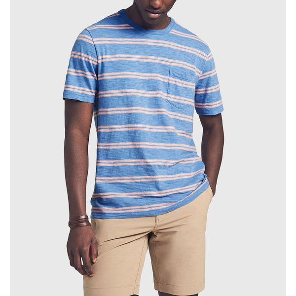 Faherty Brand Surfrider Stripe Tee Men’s Large Blue Pink Striped Pocket NWOT