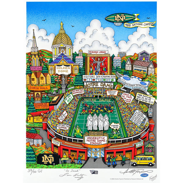 Charles Fazzino Notre Dame Lou Holtz Signed Pop Art Framed LE 39/50 Fanatics