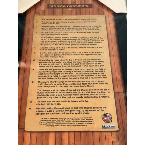 NBA Steiner Sports 13 Original Rules of Basketball Photo Plaque 22"x12" Sealed