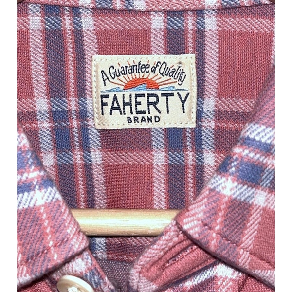 Faherty Coastline Knit Shirt Men's S River Rose Pink Blue Plaid Button Down EUC