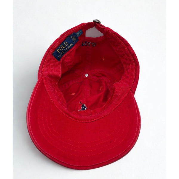 Polo Ralph Lauren Red Strapback Hat Black Pony Logo Adjustable Dad Cap Cotton