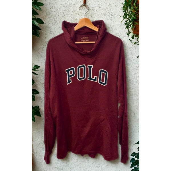Polo Ralph Lauren Hooded T Shirt XL Maroon Big Logo Jersey Hoodie Tee Preppy
