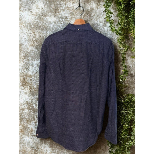 Taylor Stitch The Jack Reverse Jacquard Button Down Shirt Men's 42 L Navy EUC