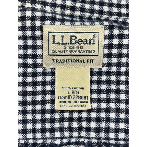 LL Bean Mens Large Black White Micro Plaid Scotch Flannel Button Down Shirt L