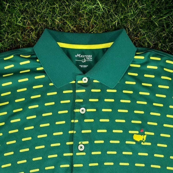 Augusta National Masters Tech Golf Polo Green Yellow Sz M EUC