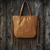 Steve Madden Shay Fax Leather Fringe Trim Large Tan Bucket Tote NWT MSRP $95