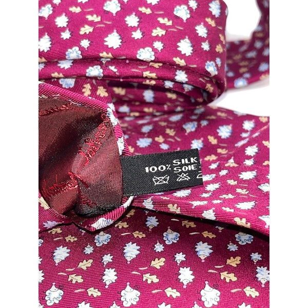 Salvatore Ferragamo Vintage Silk Tie Italy Floral Hand Made 100% Luxury Red
