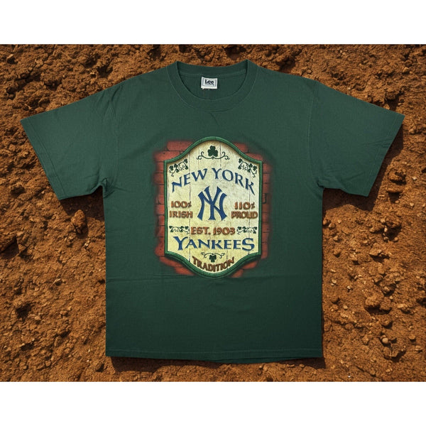 New York Yankees 100% Irish 110% Proud Lee Sport T-Shirt Men's 2XL Green Y2K