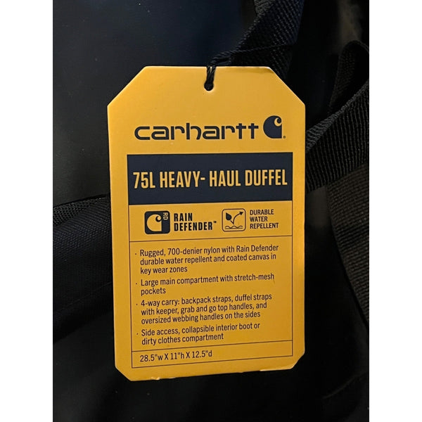 Carhartt 75L Heavy Haul Duffel Bag CTB0000605 Black NWT Rain Defender Backpack