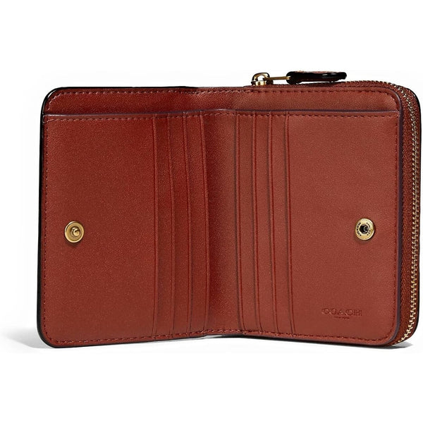 Coach C7205 Billfold Wallet Signature Canvas Tan Rust w/ Bear Patch EUC