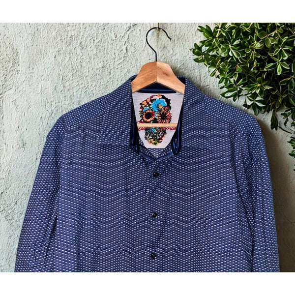 Robert Graham XL Classic Fit Blue Geometric Flip Cuff Button Shirt NWOT Luxury