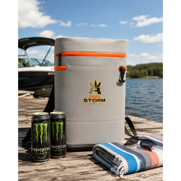 Reign Storm Backpack Cooler Gray Orange Insulated NWOT Rare Monster Energy Bag