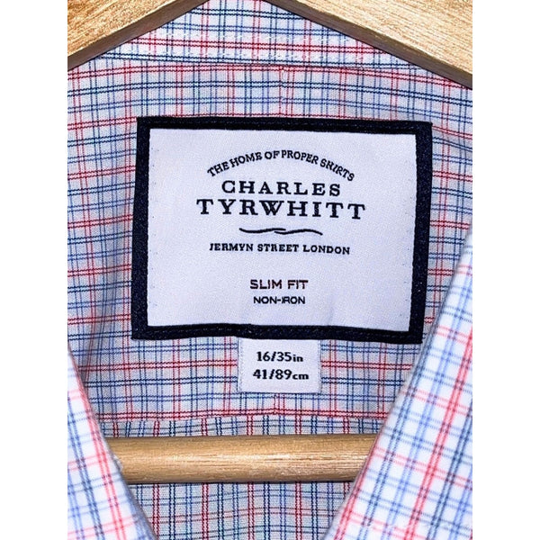 Charles Tyrwhitt Dress Shirt Non Iron Slim Fit Check Men's 16.5/35