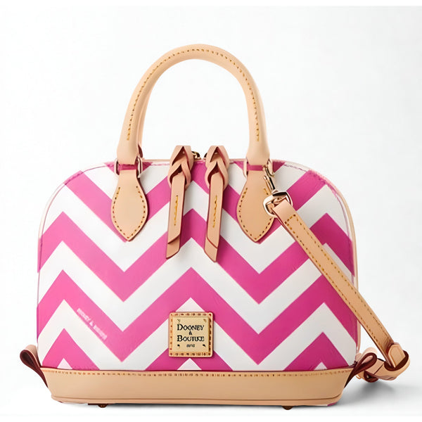 Dooney & Bourke Bitsy Bag Chevron Fuchsia Pink Canvas Leather Satchel NWT