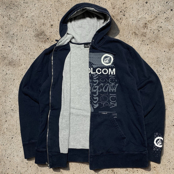 Volcom Hoodie Small Full Zip Navy Y2K Vintage Skate Surf Grunge Thermal Lined