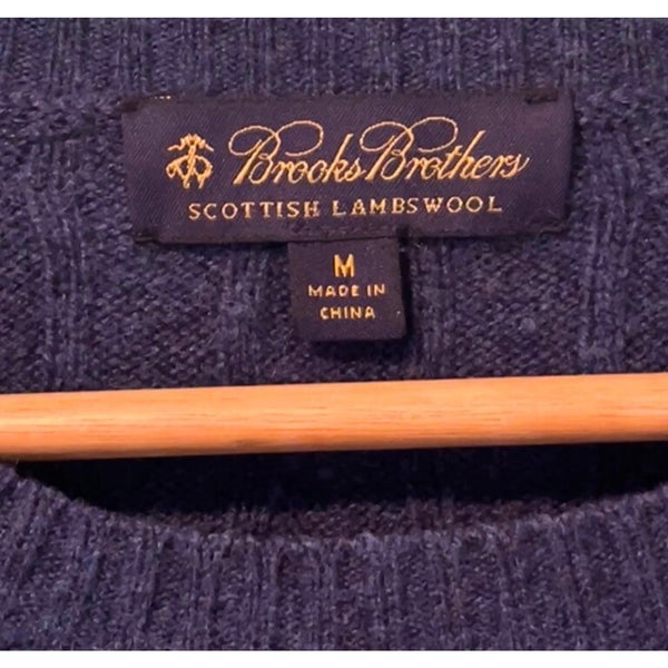 Brooks Brothers Scottish Lambswool Cable Knit Sweater Mens M Navy (Hole Sleeve)