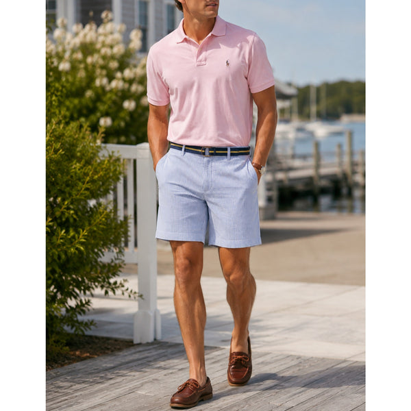 Polo Ralph Lauren Blue White Seersucker Stretch Classic Fit Shorts Sz. 34 NWT