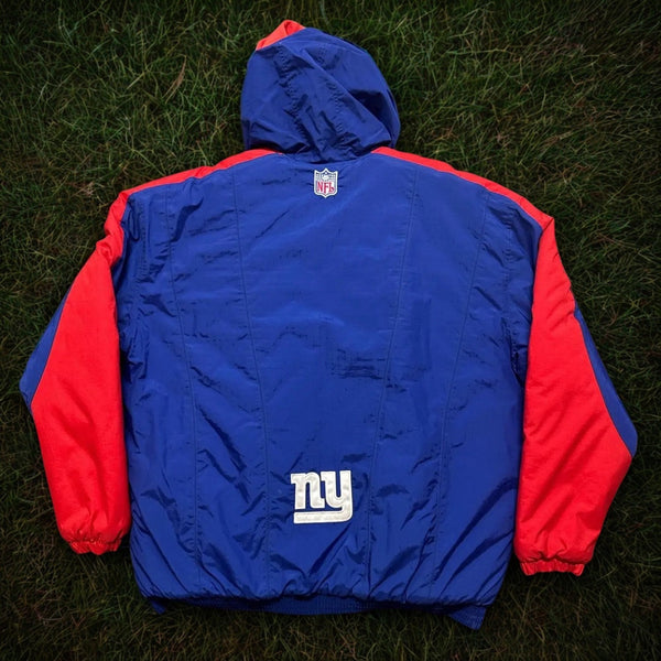 New York Giants Nike Team Vintage Hooded Puffer Jacket Blue Sz L NFL Made Korea