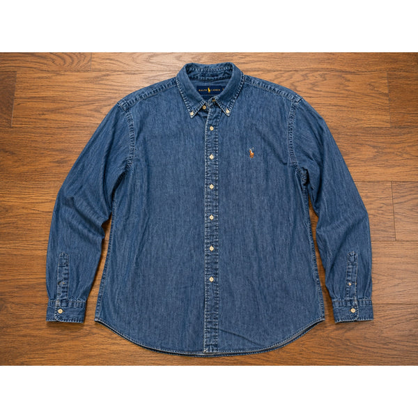 Polo Ralph Lauren Classic Fit Denim Button Down Shirt Mens L Blue Cotton Casual