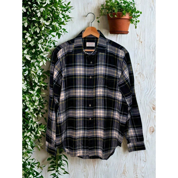 Viyella Scotland Wool Cotton Plaid Shirt Black Watch Tartan Men’s M Vintage EUC
