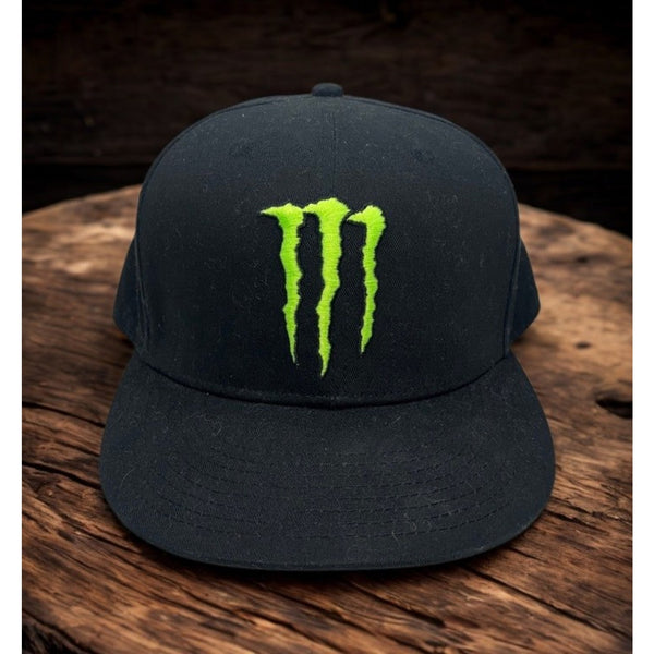 Monster Energy Snapback Hat Black Green Logo Cap Rare Underbrim Print OSFM