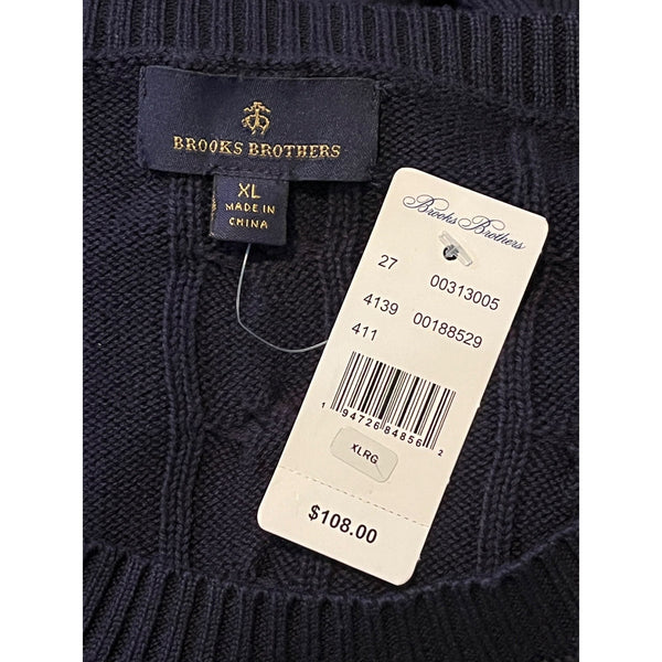 Brooks Brothers Navy Blue Cable Knit Cotton Crewneck Sweater Men's XL NWT $108