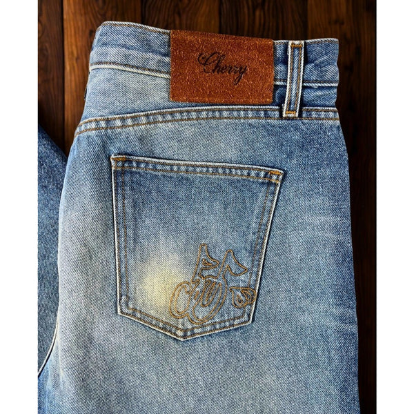 Cherry LA Straight Leg 5 Pocket Denim Indigo Jeans 36x31 Made In USA MSRP $258