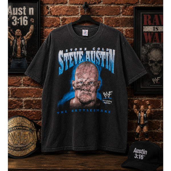 Stone Cold Steve Austin WWF The Rattlesnake Shirt 90s Black Size L Tee Vintage