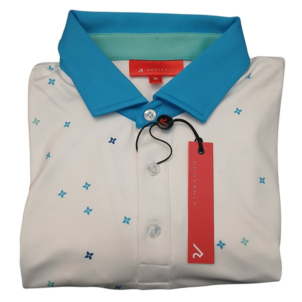 Redvanly Golf Polo Shirt Sz. Medium White Savile Geometric Performance NWT $105