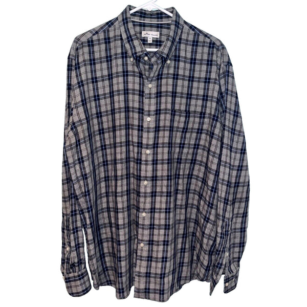 Peter Millar Gray Plaid Button Down Shirt XL Mountainside Beach Check Cotton