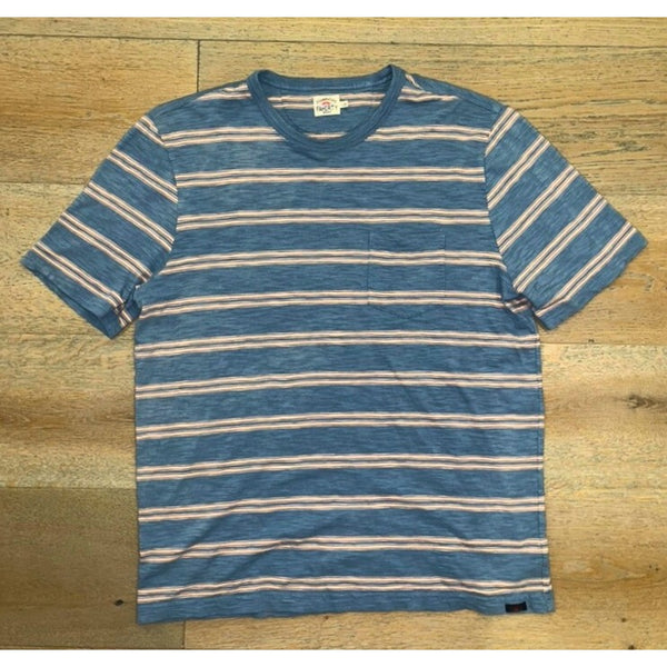 Faherty Brand Surfrider Stripe Tee Men’s Large Blue Pink Striped Pocket NWOT
