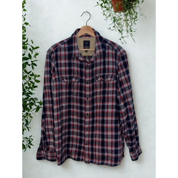 Gap x Pendleton Flannel Shirt Men XL Red Navy Plaid Cotton Double Pocket