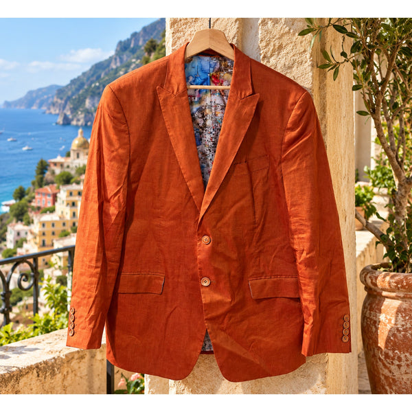 Robert Graham Linen Blend Blazer Sport Coat Jacket Orange Classic Fit Sz 42 NWOT