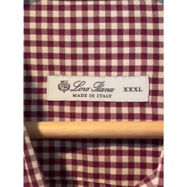 Loro Piana Italy Cotton Flannel Red Gingham Button Down Shirt Men's 3XL MAB1852