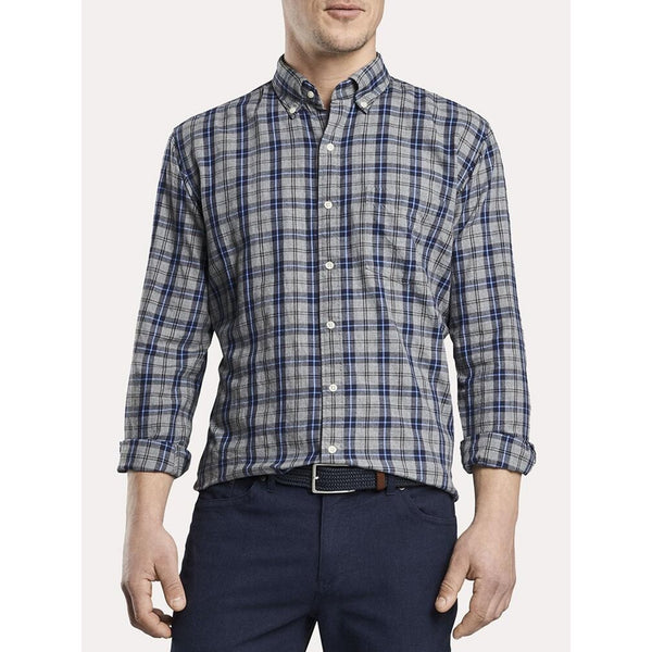 Peter Millar Gray Plaid Button Down Shirt XL Mountainside Beach Check Cotton