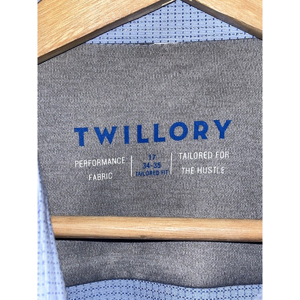 Twillory Shirt Mens 17-34/35 Blue Check Tailored Fit Dress Performance EUC