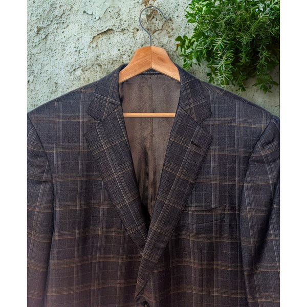 Ermenegildo Zegna Neiman Marcus Blazer 44R EU 54 Brown Windowpane Wool