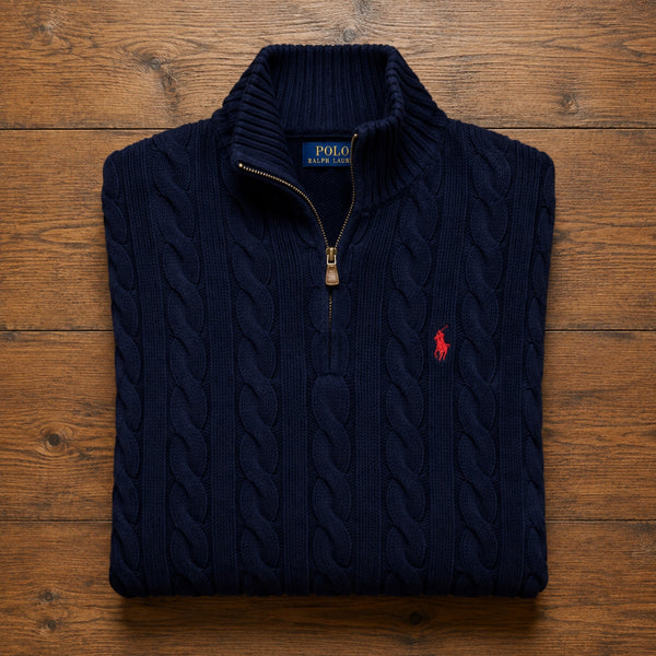 Polo Ralph Lauren Cable Knit 1/4 Zip Sweater Navy Blue Cotton 2XL NWT
